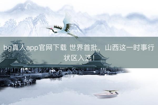 bg真人app官网下载 世界首批，山西这一时事行状区入选！